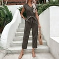 thumbnail image 2 of Kmdttou Outfits Sweatsuit Set Oversized for Summer Sleeveless V-neck Solid Color Straight Leg High Waisted Lace Up Jumpsuit on Clearance!, 2 of 4