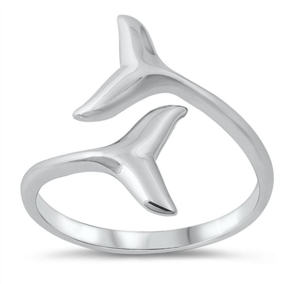 Sterling Silver Twin Whale Tails Open Ring Size 6