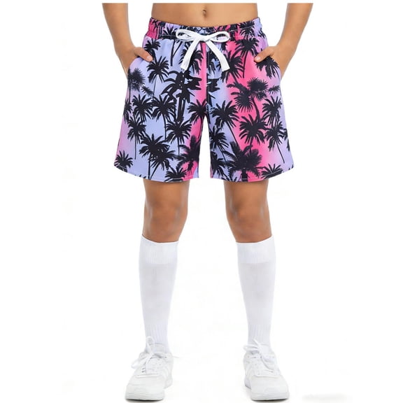 WQNVRNR Boys Swim Trunks- Fashion Print Drawstring Elastic Waist Casual Beach Shorts with Pockets Purple Size 8