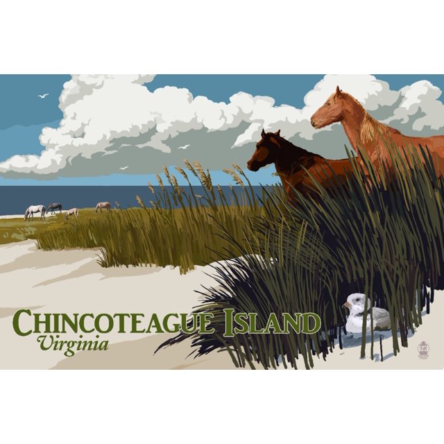 Chincoteague Island, Virginia, Horses and Dunes (Horizontal) (16x24