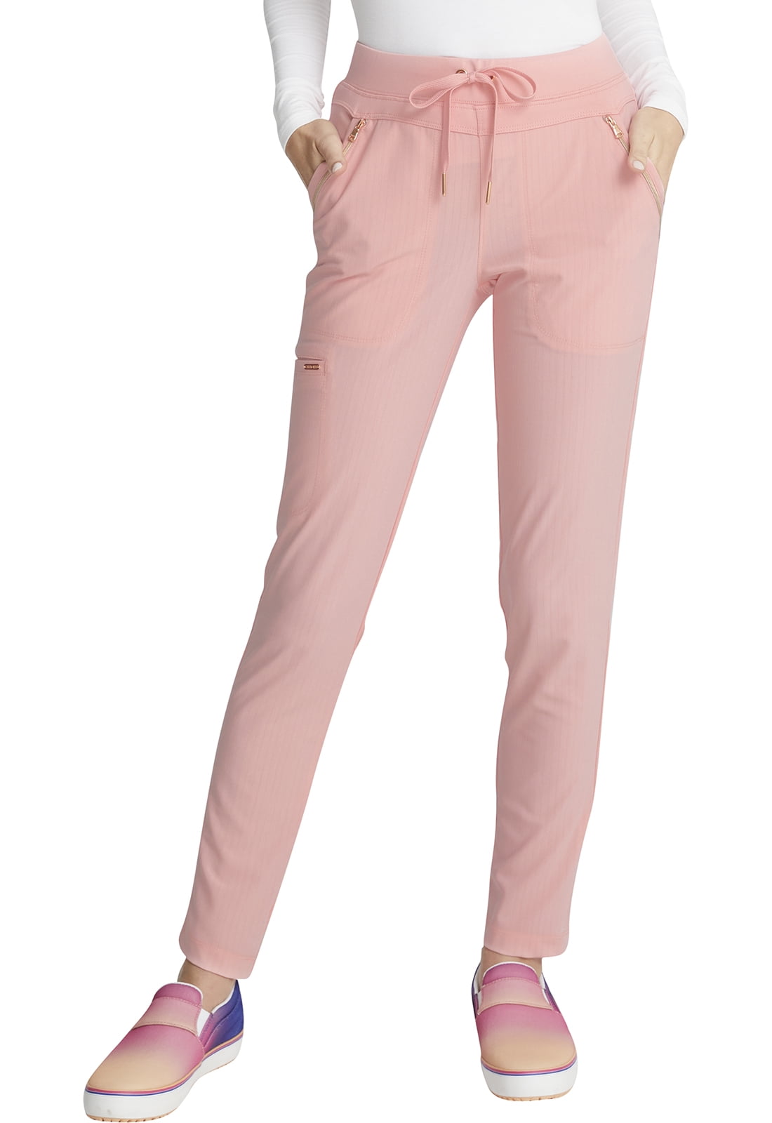 Cherokee Statement Scrubs Pant For Women Mid Rise Tapered Leg Drawstring CK055P, XS Petite, Rose