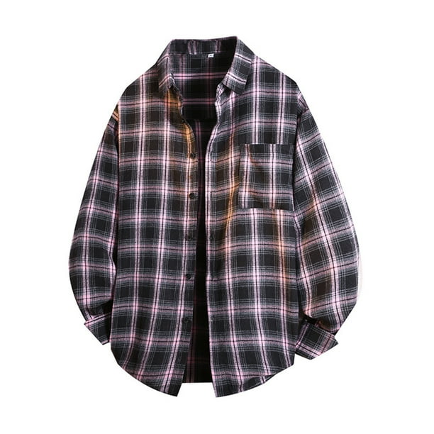 Kalauyu Men's Lightweight Shirts Long Sleeve Casual Plaid Button Down Shirt Jacket with Pockets