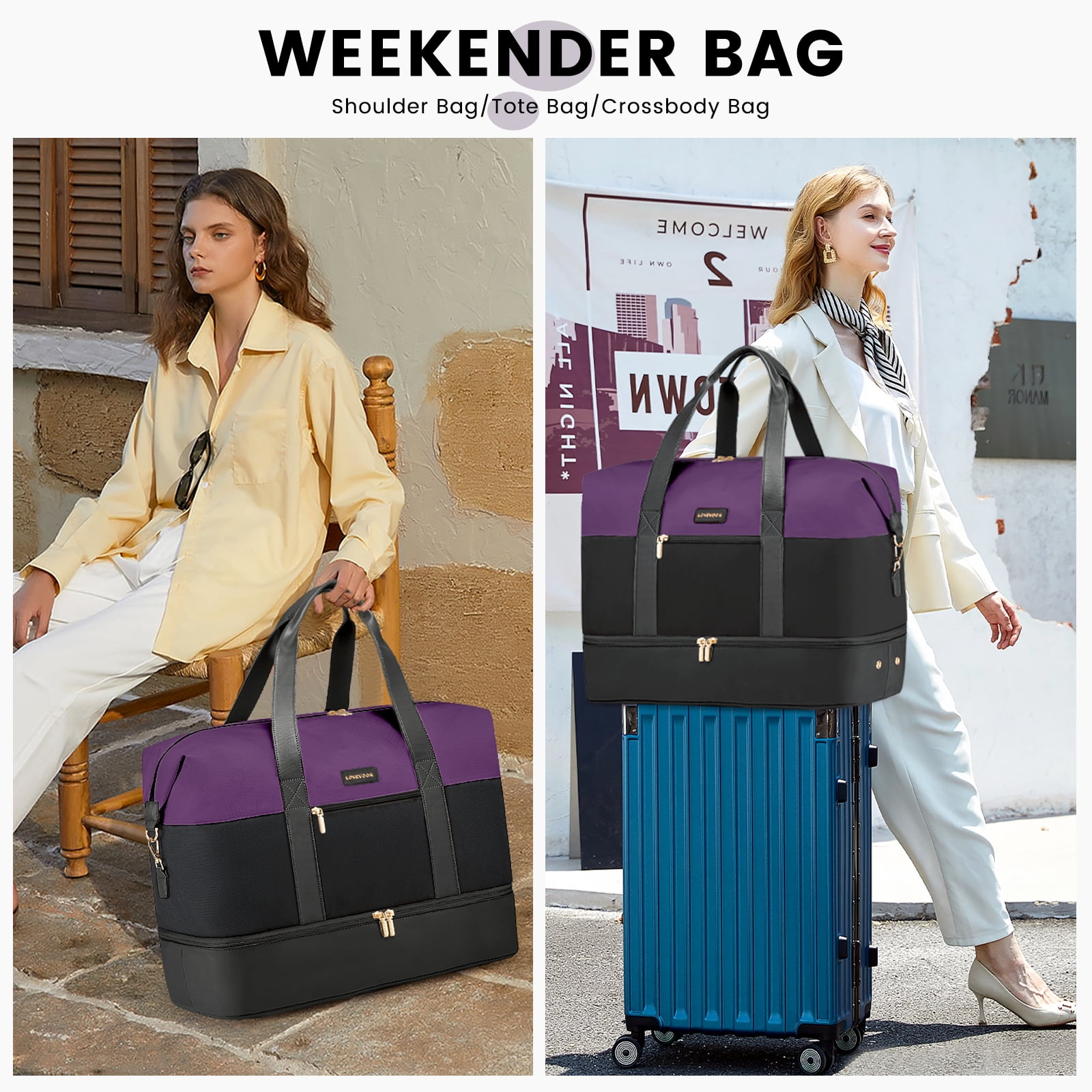 Lovevook Travel Duffel Bag for Women, Large Weekender Overnight Bag, Carry-on Gym Bag with Separate Shoes Compartment, Mom Hospital Bags for Labor and Delivery with 2 Packing Cubes