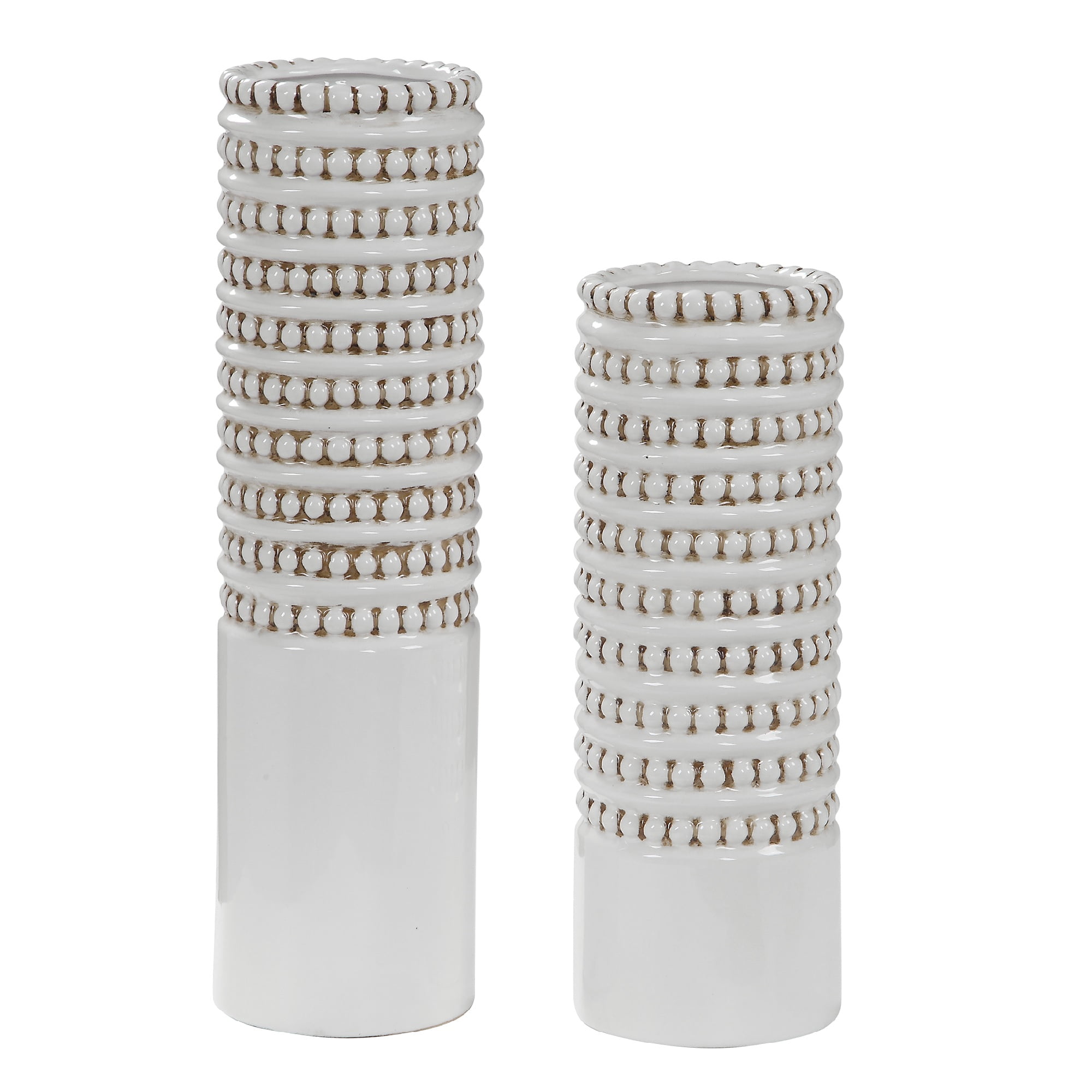 Set of 2 White Ribbed Ceramic Vases 18"