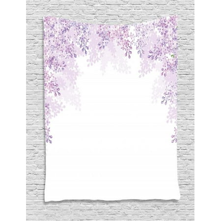 Flower Tapestry, Framing Lilac Flowers in Blossom Vernal Season Soothing Color Shades, Wall Hanging for Bedroom Living Room Dorm Decor, Pale Mauve Lavender White, by