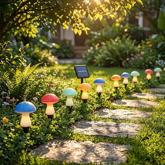 MMJ Solar Lights Outdoor Mushroom Garden Stake LED Waterproof Decorative Path Light Multicolor Solar Powered Pathway Lawn Yard Ornament