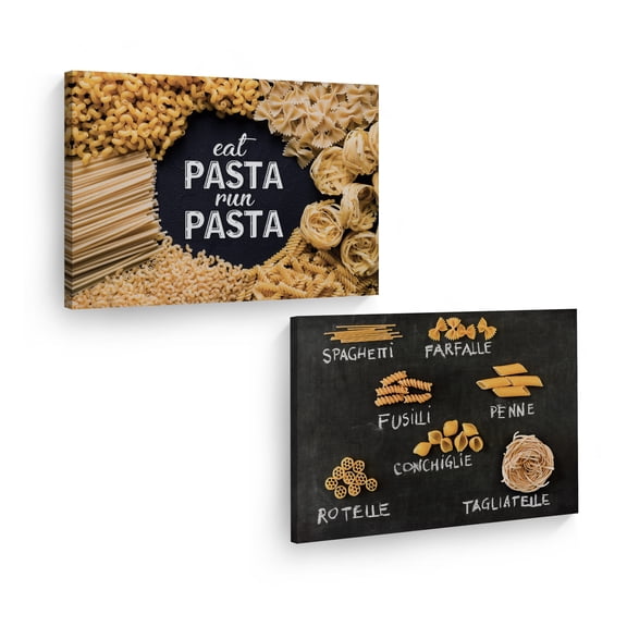 Smile Art Design Eat Pasta Run Pasta Quote Italian Pasta 2 Piece Kitchen Canvas Wall Art Print Set Restaurant Cafe Dining Room Farmhouse Decor Modern Housewarming Gift Ready to Hang (30x40)x2