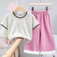 thumbnail image 2 of KPOPLK Baby Girl Summer Clothes Toddler Infant Outfit Short Sleeve Letter T Shirt Tops and Stretch Shorts Clothing Set Size 5-6 Years,Hot Pink, 2 of 4