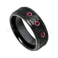thumbnail image 1 of Hammered Black Tungsten Ring - 0.21ctw Ruby 3-stone Band - Personalized Tungsten Wedding Ring - Custom Made July Birthstone Ring TN614BS, 1 of 1