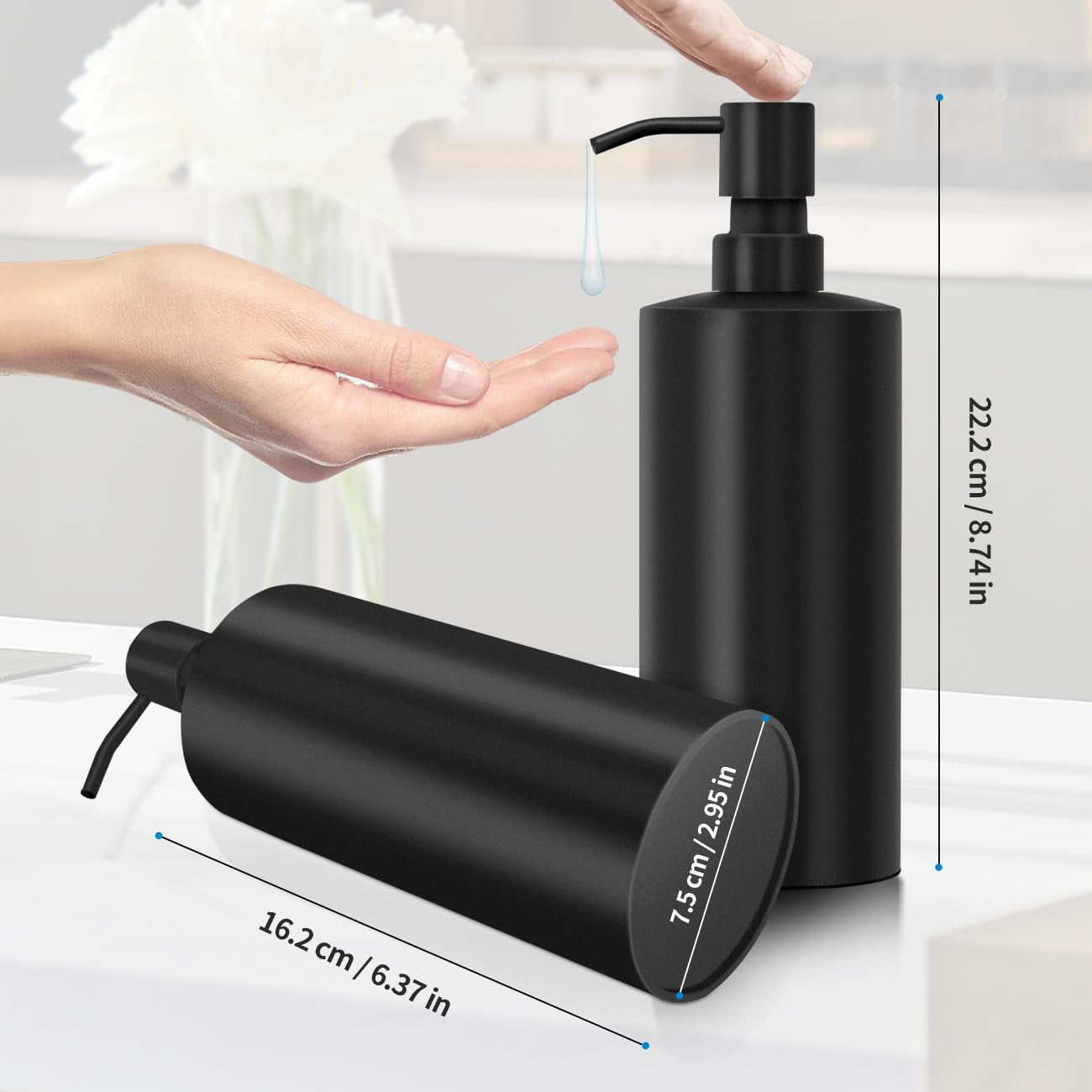 Matte Black Soap Dispenser Stainless Steel 11.8 OZ - Liquid Hand Lotion Dispenser Decor Refillable Dishwashing Soap Dispenser for Kitchen Bathroom Countertops
