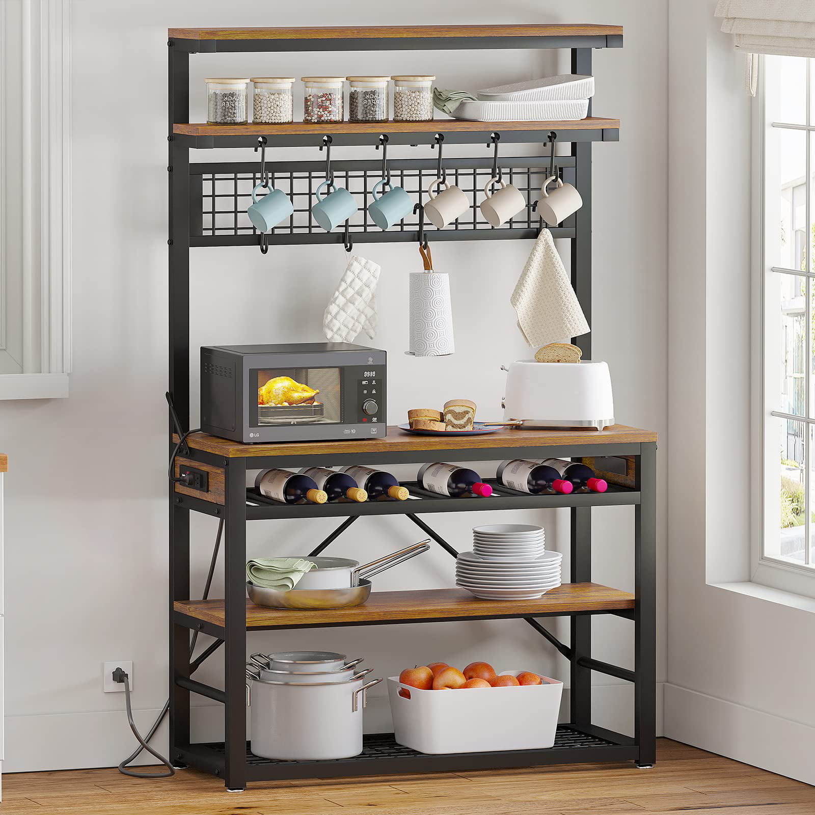 6-Tier Kitchen Bakers Rack with Hutch, Industrial Microwave Oven Stand —  Farmhouse Kitchen and Bath