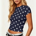 thumbnail image 4 of SAWOBUUN Women Cute Polka Dot T Shirt Short Sleeve Slim Stretch Crew Neck Trendy Summer Top, 4 of 7