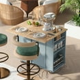 thumbnail image 3 of Kitchen Island Cart with Power Outlet, Rolling Kitchen Storage Island with Drop Leaf, Wine Rack, and Cup Holder, Adjustable Storage, Drop-Leaf Design for Home, Kitchen, Dining Room, Grey Blue, 3 of 10