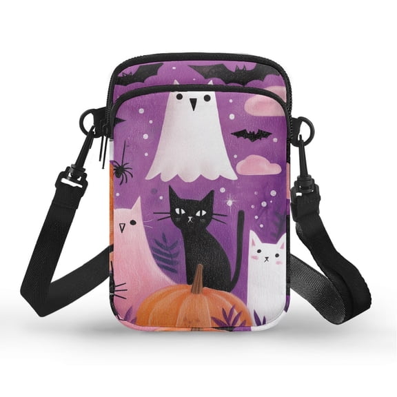 HELLHERO Cross Body Purse Halloween Cats Purple Stylish Polyester Double Layer Men, Women 4.33x1.97x7.09 Outdoor Daily Use
