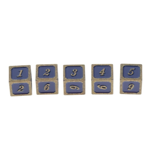 5 Piezas de Seis Caras D6 0,63 "dados con Bordes Dorados Borde Y Número de Bronce / Dorado Azul Yotijar Dados de seis lados D6
