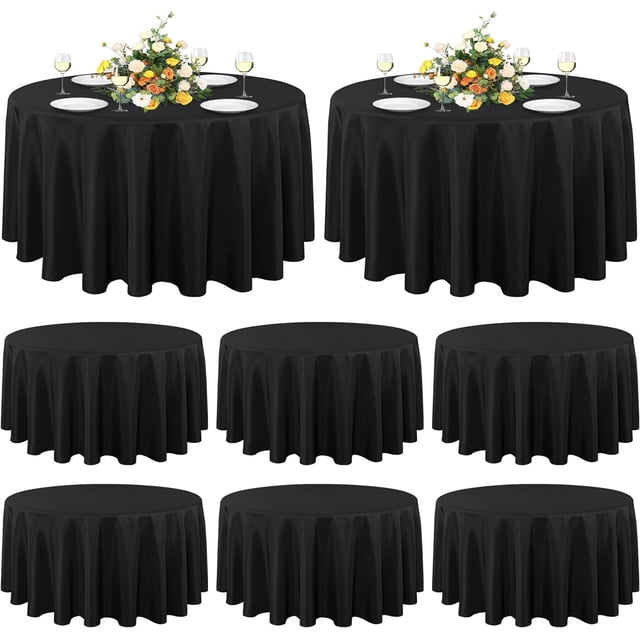 LAICAIW 8 Pack Round Tablecloth Stain and Wrinkle Resistant 90'' x 90'' Black Polyester Table Cover for Dining, Buffet Parties and Camping