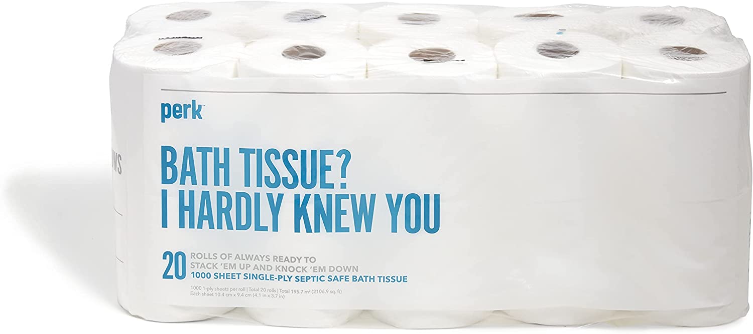 Perk Pk55153 Perk Septic Safe 1Ply Toilet Paper, White, 1000 Sheets