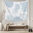 thumbnail image 5 of Light Blue Coastal Tapestry for Bedroom Wall Hanging Tapestry, Coral Jellyfish Starfish Ocean Nautical Ceiling Backdrop Tapestries Poster Blanket Wall Decor for Teens Room Living Room Dorm 59" x 79", 5 of 8