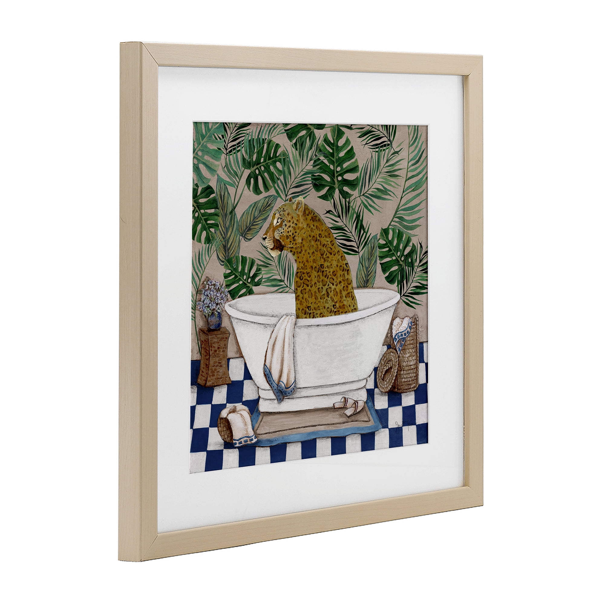Stupell Industries Leopard in Tropical Bathtub Birch Framed Print Under Glass, design by Janet Tava
