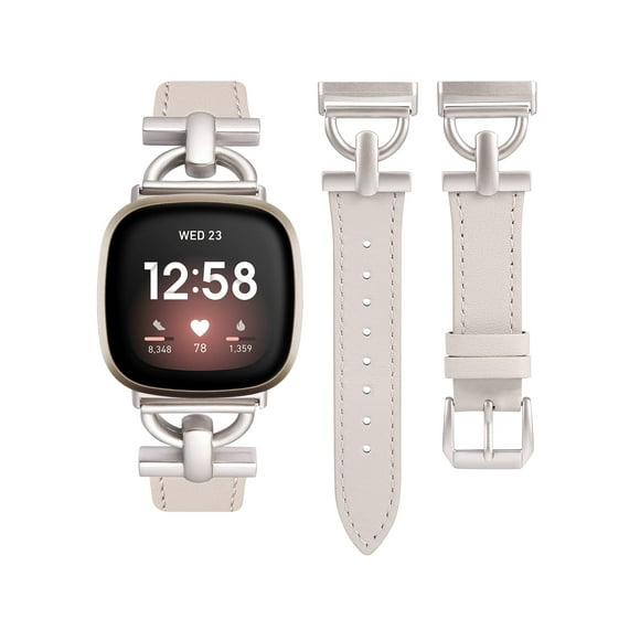 Wearlizer Leather Band Compatible with Fitbit Sense Bands/Versa 3 Bands/Versa 4 Band/Sense 2 Band Women, Dressy Leather Strap with D-Shape Metal Buckle for Versa 3/Versa 4 Smartwatch