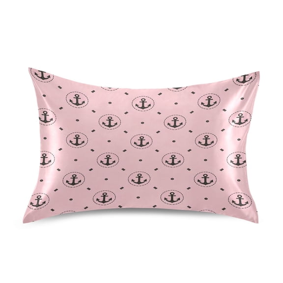 Satin Pillow Case Envelope Pillow Covers Standard Size Soft Pillow Cases for Bedroom, Pink-anchor Printed