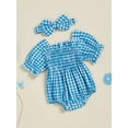 thumbnail image 5 of BemeyourBBs Newborn Girl Outfit, Short Sleeve Plaid Bodysuit with Bowknot Headband, 5 of 9