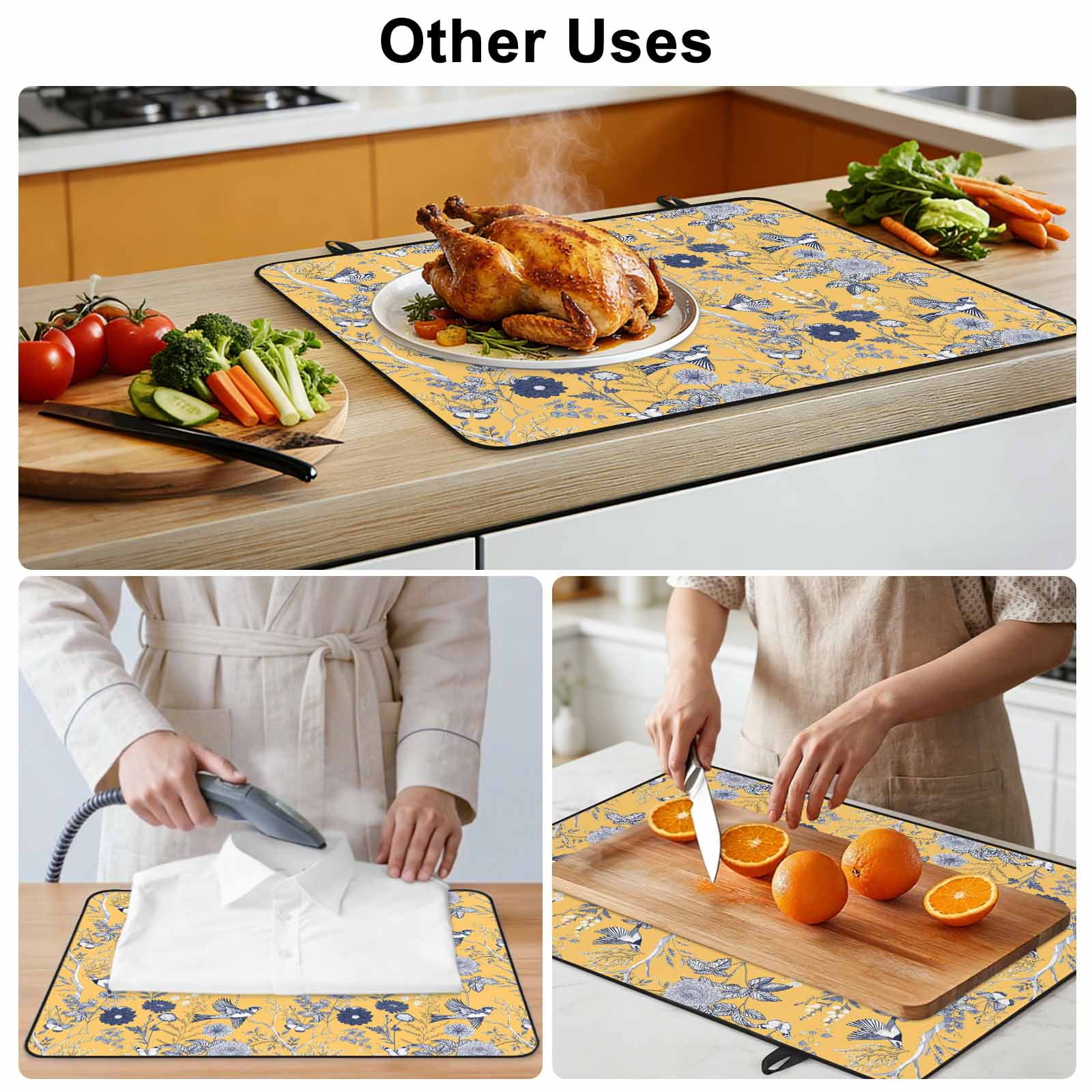 Vintage Flower Stove Top Cover for Electric Stove, Heat-proof & Non Slip Glass Top Stove Cover Protector, Country Bird Garden Butterfly Yellow Kitchen Flat Cooktop Rubber Mat 28.5x20.5 Inches