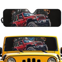 POLERO Red Off-Road Vehicle Car Windshield Sun Shade Foldable Sunshade Front Window Cover Sun Visor Protector Accessories (52.95x16.14 inches)