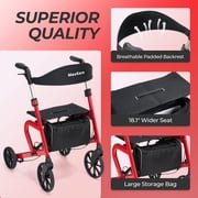 MaxKare Rollator Walker with 10” All Terrain Wheels, 8 Level Adjustable Handle, Foldable Walkers for Seniors with Seat & Backrest