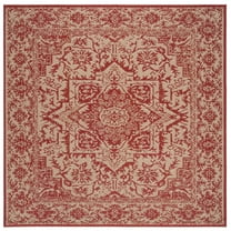 SAFAVIEH Linden Dania Medallion Indoor/Outdoor Area Rug, Red/Creme, 4' x 4' Square