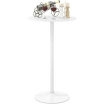 Hyxoo Round Bistro Table, Height Adjustable Bar Height Cocktail Table, High Top Pub Table Snack Table with Heavy-Duty Metal Base for Home Bar, Dining Room, Restaurant，White