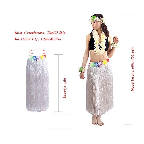 5pcs/ Set Falda Hula Hawaiian Luau 80cm White Grass para Mujer Fighting to Achieve Fighting to Achieve