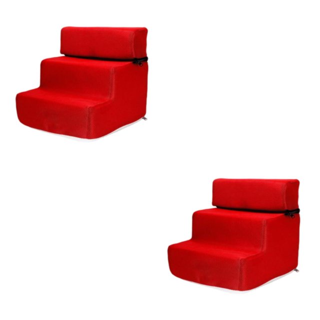 Maoww Portable Washable Pet Dog Stairs Ladder Ramp 3 Steps for Indoor Red 35 x 30 x 30cm 2Set