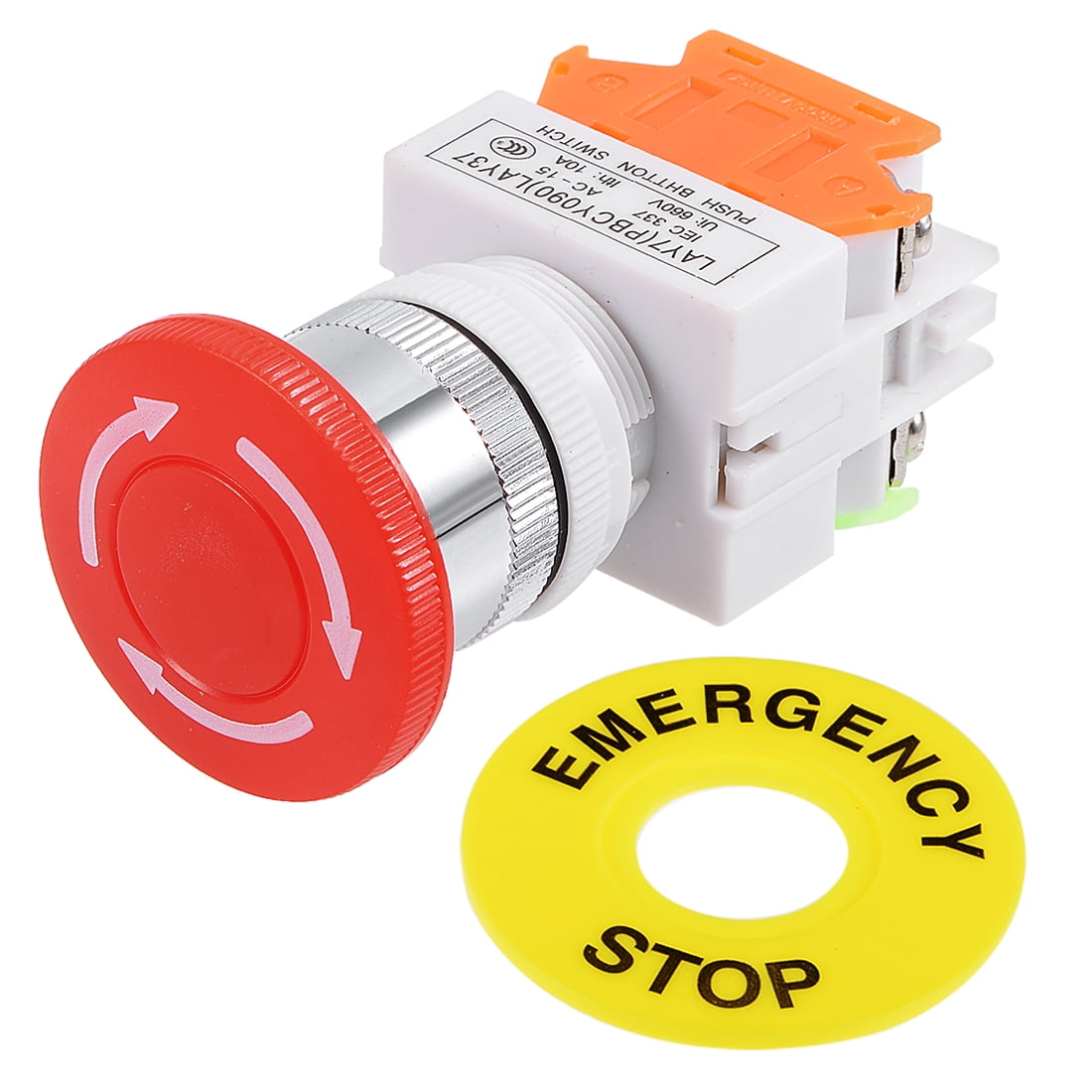 2Pcs Emergency Stop Latching Red Sign Push Button Switch NC SPST 240V 3A 