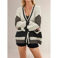 thumbnail image 4 of Women'S Fall Color Block Oversized Cardigan Sweater V-Neck Button Down Knit Cardigan Jacket Black S, 4 of 5