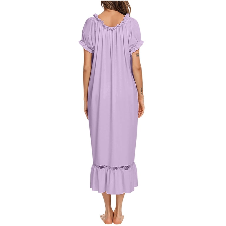 Fartey Sleepwear for Women Loose Flowy Long Nightgowns Puff Short Sleeve Sleepshirt Night Gown Comfy Casual Pajama Dress Purple M, Women's, Size: Fartey Sleepwear for Women Loose Flowy Long Nightgowns Puff Short Sleeve Sleepshirt Night Gown Comfy Casual Pajama Dress Purple M, Women's, Size: