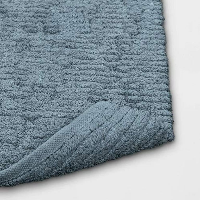 Bath Rug Threshold 100% Cotton Textured 20x34 Tan & Blue Set of 2!