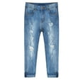 thumbnail image 1 of Kidscool Space Kids Pleated Ripped Holes Elastic Band Inside Water Washed Jeans,Blue,11-12 Years, 1 of 5