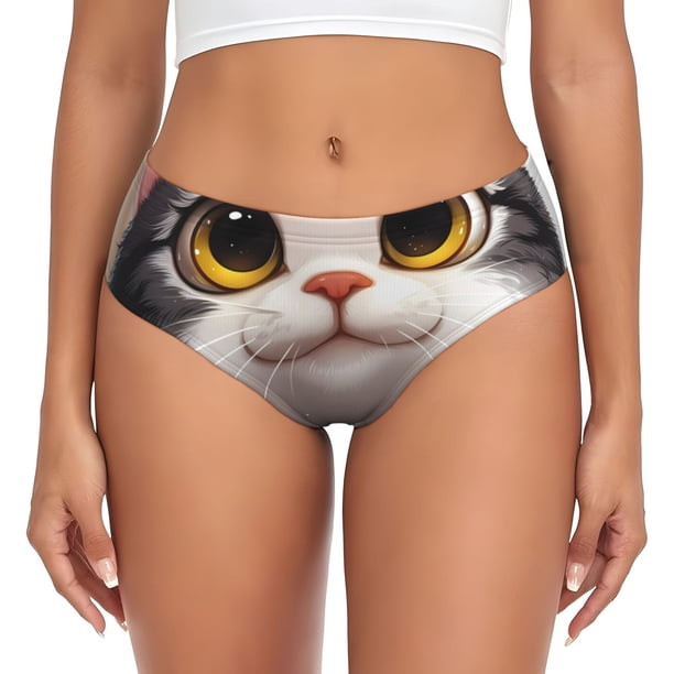 Balery Cute Cartoon Kitten Ropa Interior de Algodón para Mujer con Dibujo – Braguitas Cómodas y Elásticas, Estilo Clásico-Large