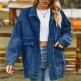 thumbnail image 6 of clear 50% off Usmixi Winter Womens Denim Jacket Womens Denim Coat Long Sleeve Button Down Lapel Vintage Boyfrined Jean Jacket Casual Solid Loose Stretchy Denim Outerwear with Pocket Up to 65% off, 6 of 7