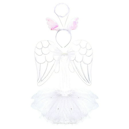 Pretend Play Dress Up White Angel Childrens Tutu Costume Set (3pc Set)