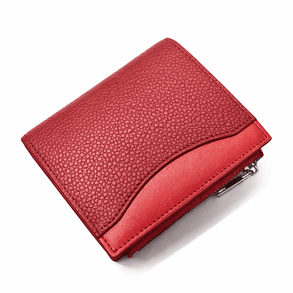 CEKI Card Holder Women's Classic Slim Bifold Wallet with Coin Pocket, Card Slots, Red