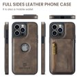 thumbnail image 2 of ELEHOLD for iPhone 14 Pro Detachable Wallet Case Premium PU Leather 2-in-1 Magnetic Removable Zipper Card Holders RFID Blocking Logo Hollow View Shockproof Protection Kickstand Case,coffee, 2 of 8