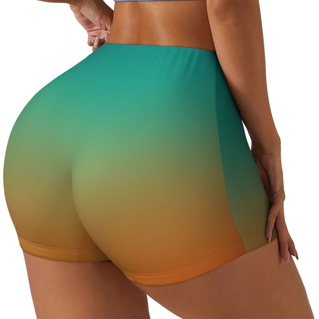 Fotbe Orange To Teal Gradient1 Shorts Sin Costuras – Shorts Deportivos de Cintura Alta para Mujer, Elásticos para Gimnasio, Yoga, Running o Ciclismo-XX-Large