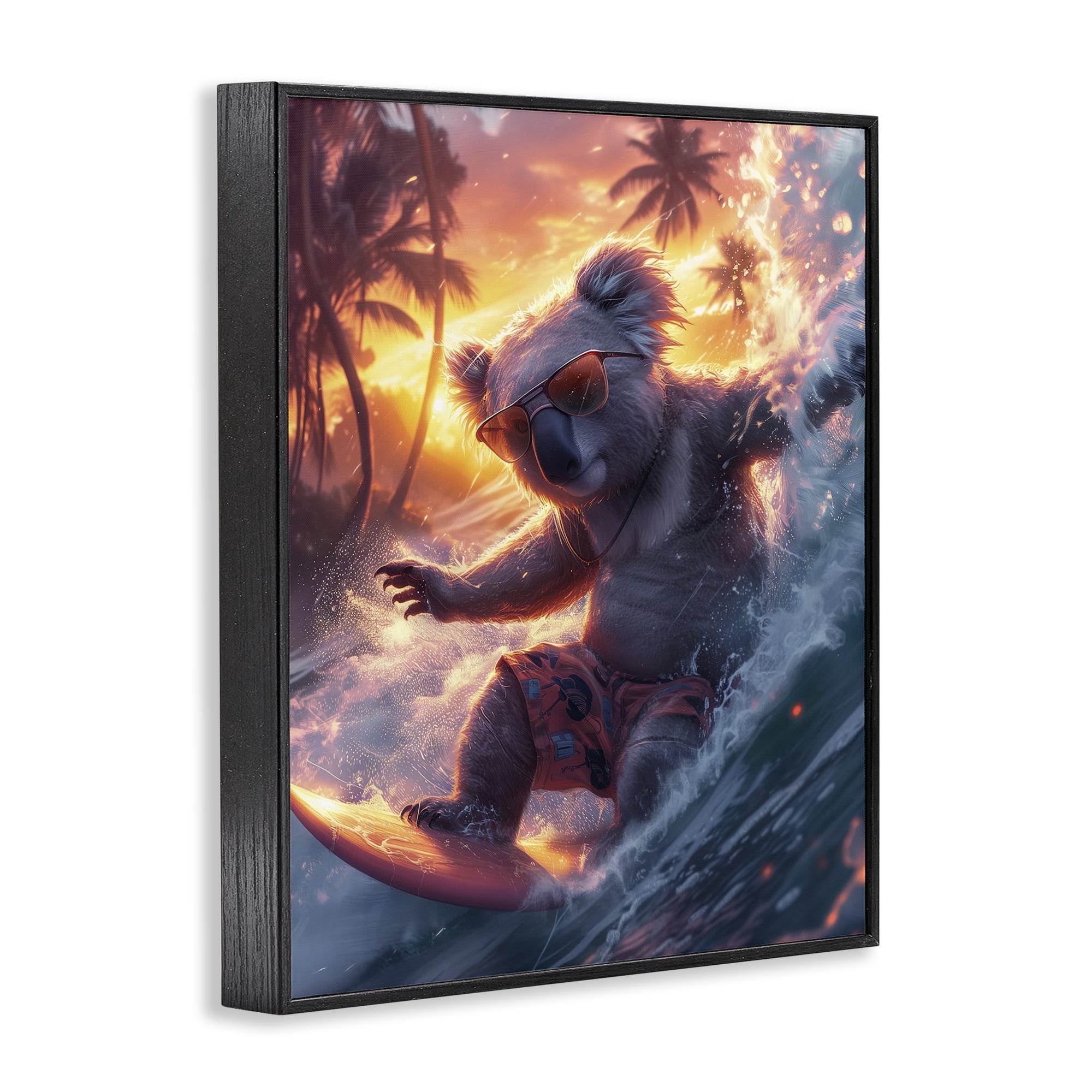 Stupell Industries Surfing Tropical Koala Coastal Painting Black Framed Art Print Wall Art, 16 x 20
