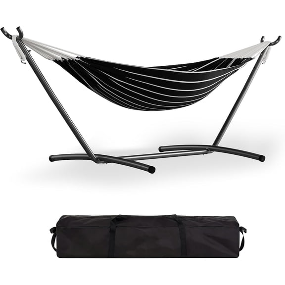 Double Hammock with Foldable Steel Stand and Carry Bag, Standing Hammock, Indoor Outdoor, 450 LBS Weight Capacity, Suitable for Garden Camping Beach, Onyx