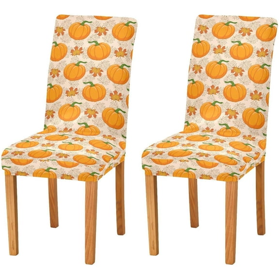 Pumpkin Autumn Chair Covers Fall Maple Leaf Dining Chair Slipcovers Set of 4 Stretch Seat Covers for Dining Room Living Room Hotel Banquet