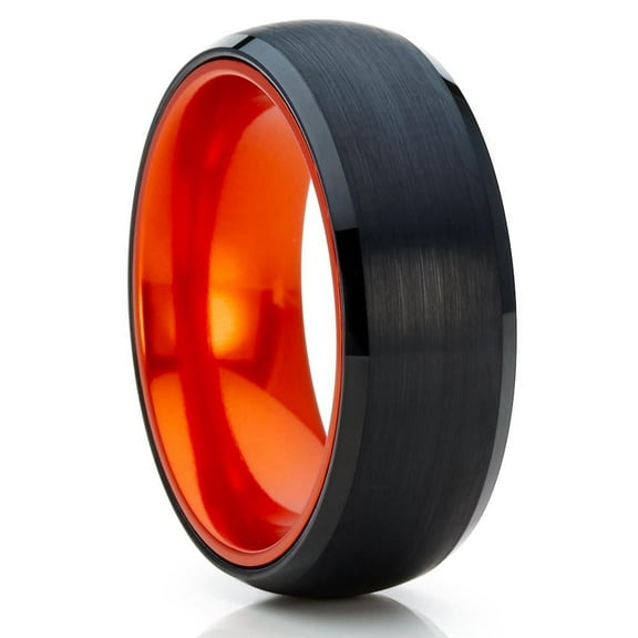 Orange Wedding Ring,Black Tungsten Ring,Anniversary Ring,8mm Wedding Ring,Engagement Ring,Black