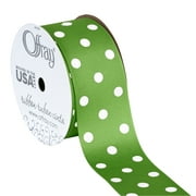 Offray Ribbon, Apple Green with White Polka Dot 1 1/2 inch Grosgrain Polyester Ribbon for Sewing, Crafts, and Gifting, 9 feet, 1 Each