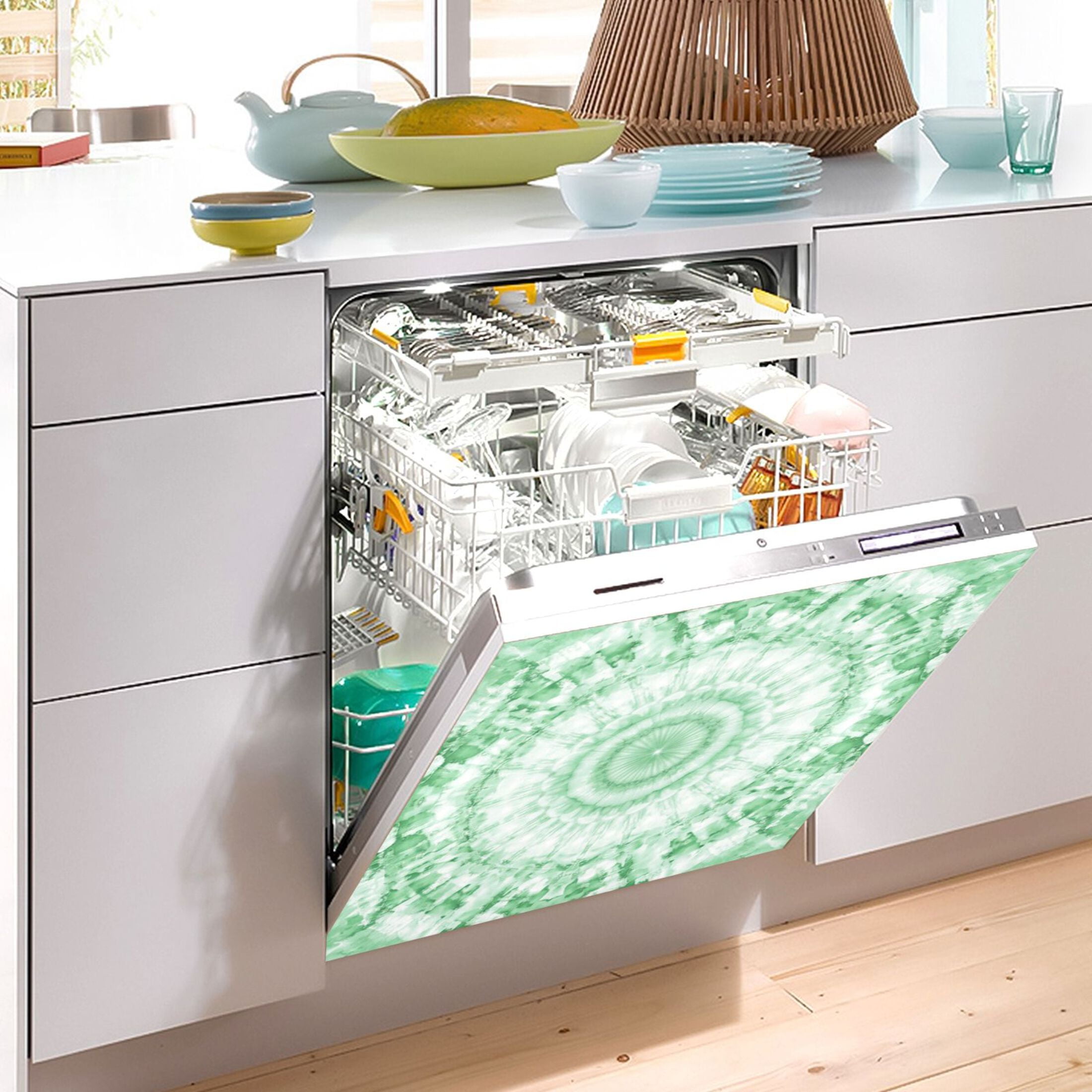 Dishwasher Magnetic Sticker 23x26 Inch Refrigerator Magnetic Sticker Washing Machine Magnetic Sticker Kitchen Panel Magnetic Sticker Home Decor Pretty Light Green Tie Dye